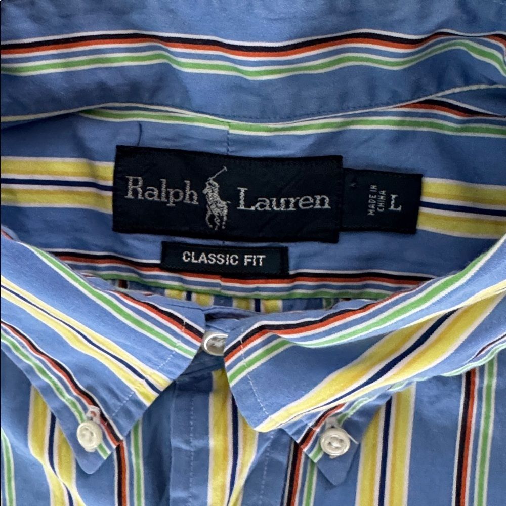 Ralph Lauren Men's Classic Stripe Button Down Shirt with Pony Logo Size Large - Picture 6 of 7